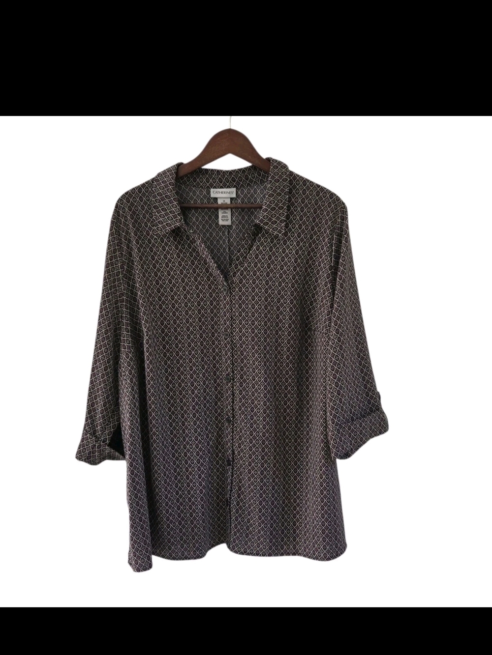 Catherines Button Down Printed Blouse Top 3/4 Roll Tab Sleeves Womens Size 1X